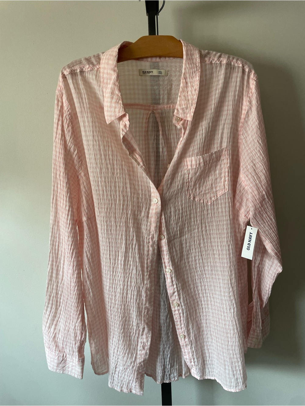 NWT Old Navy Pink Gingham Seersucker Button Down Shirt Plus Size XXL